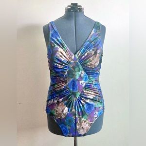 Vintage 1990s Blue Rose Print Swimsuit